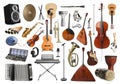 Collection of different musical instruments on white background Royalty Free Stock Photo