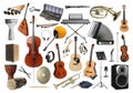 Collection of different musical instruments on white background Royalty Free Stock Photo