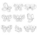 Collection of different outline of butterflies in pastel colors