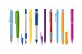 Collection of different pens, flat style, vector illustration Royalty Free Stock Photo