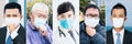 Collection of different people wear mask and suffer from cough flu virus