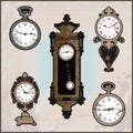 Collection of different retro clocks Royalty Free Stock Photo