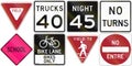 Collection of different road signs in the US Royalty Free Stock Photo