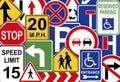 Collection of different traffic signs as background