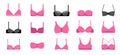 Collection of different types of bras illustrations, icons