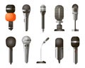 Set of different types of microphones in realistic style isolated on a white background