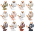 Collection of different types of salt isolated on