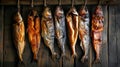 Assorted Smoked Fish Hanging on a Wall Royalty Free Stock Photo