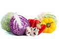 Collection of different varieties of cabbage and fresh vegetables Royalty Free Stock Photo