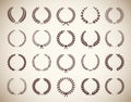 Collection of different vintage silhouette circular laurel foliate, wheat and oak wreaths depicting an award, achievement,