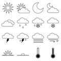 Weather Icons Outlines Vector Illustration Set on White Royalty Free Stock Photo