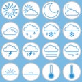 Weather Icon Stickers Vector Illustration Set on Blue