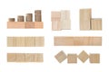 Collection of different wood toy cubes isolated on white Royalty Free Stock Photo