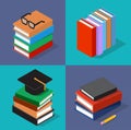 Collection of differently colored books. Vector isometric set