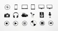 Collection of digital technology and media icons on white background Royalty Free Stock Photo