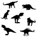 collection of dinosaur silhouettes, black and white vector illustration of dinosaurs for textile, books, tattoo