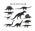 Collection of dinosaur silhouettes vector isolated on white background. Royalty Free Stock Photo