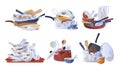 Collection of dirty dishes vector flat illustration various empty crockery for washing and cleaning