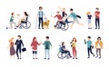 Collection of disabled people with their romantic partners and friends. Set of men and women with physical disorder or Royalty Free Stock Photo