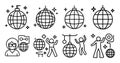 Collection of disco balls and dancing figures celebrating at a party event Royalty Free Stock Photo