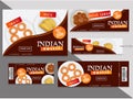 Collection of discount coupons and tag for Indian Sweet or dessert with different price offers.