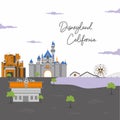Collection of Disneyland California with tourist attraction buildings such as Cars Land, Sleeping Beauty Castle, Disney California