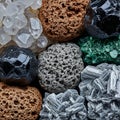 Collection of distinct minerals and rocks showcasing diverse textures Royalty Free Stock Photo