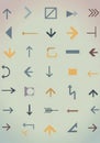 A collection of diverse arrow icons arranged in a grid on a soft gradient background. The arrows Royalty Free Stock Photo