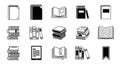 Collection of 40 diverse book icons representing literature learning knowledge and reading in hand drawn style Royalty Free Stock Photo