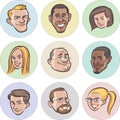 Collection of diverse cartoon vector people faces