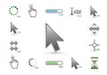Collection of diverse computer cursor icons and loading indicators Royalty Free Stock Photo