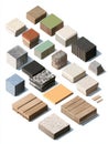 Isometric Layout of Various Construction Materials Arranged for Design Selection in a Modern Workspace Royalty Free Stock Photo