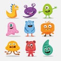 A collection of diverse cute monsters. Royalty Free Stock Photo