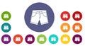 Collection of diverse denim shorts styles presented in a colorful circular array format Royalty Free Stock Photo
