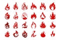 A collection of diverse fire icons on a white background Royalty Free Stock Photo