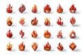 A collection of diverse fire icons on a white background Royalty Free Stock Photo