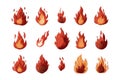 A collection of diverse fire icons on a white background Royalty Free Stock Photo