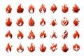 A collection of diverse fire icons on a white background Royalty Free Stock Photo