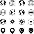 Collection of diverse globe and location pin icons Royalty Free Stock Photo