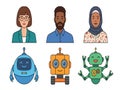 Diverse people and friendly robots illustration Royalty Free Stock Photo