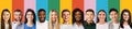Collection of diverse real people portraits expressing positivity, smiling at camera over bright studio backgrounds Royalty Free Stock Photo