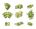 Collection of dollar bills. Green banknotes. American cash. Banking currency. Paper money. Concept of financial success