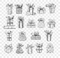 Collection of doodle sketch christmas gift boxes Royalty Free Stock Photo