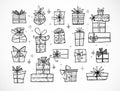 Collection of doodle sketch christmas gift boxes Royalty Free Stock Photo