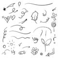 Collection of doodle Swishes, swoops, emphasis doodles. Highlight text elements, calligraphy swirl, tail, flower, heart, graffiti