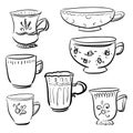 Collection Doodle vector different cups