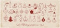 Collection of doodle vintage perfume bottles on vintage background. Vector sketch illustration Royalty Free Stock Photo