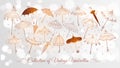 Collection of doodle vintage umbrellas on white glowing background. Vector sketch illustration. Royalty Free Stock Photo