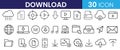 Collection of download line icon vector. cloud, sharing, download, storage, music download, file transfer icon vector