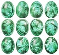 Collection Of Dozen Easter Eggs Dyed Emerald Green And Decorated With Weed Leaves Imprints Isolated On White Background Royalty Free Stock Photo